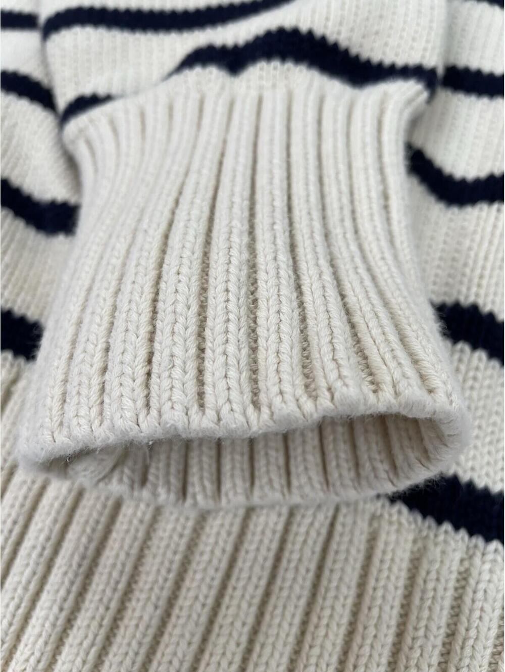 Brandy Melville Brianna Sweater Cream Navy Blue Striped Cotton Beach Nautical OS - Picture 8 of 10